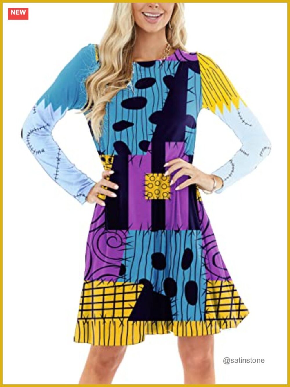 Halloween Dress with Pockets Long Sleeve Flare Swing Midi Party
